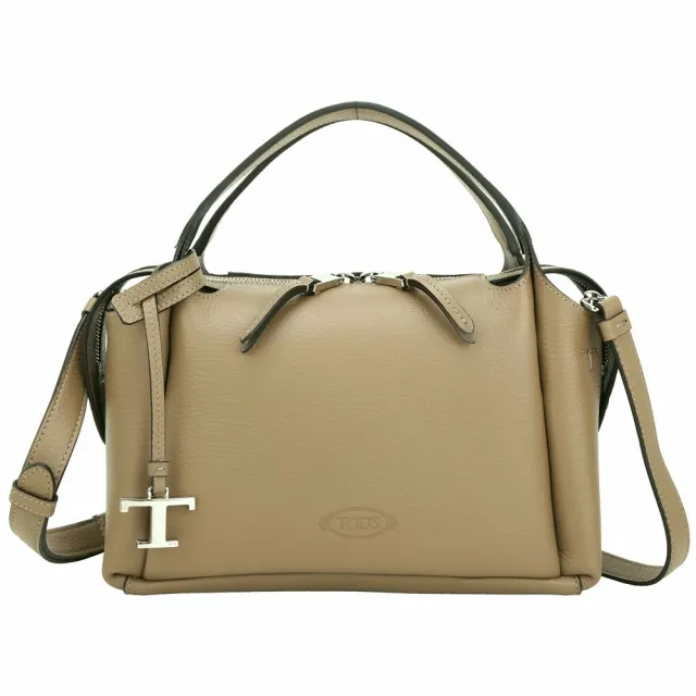 【TOD’S】TODS Api Baulette 迷你 T字吊飾 荔紋牛皮手提/肩斜背波士頓包(駝色 兩用包 義大利精品)