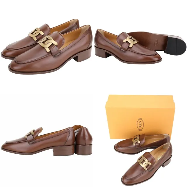 【TOD’S】TODS Kate 金屬釦飾木紋低跟小牛皮樂褔鞋-多色可選(真皮 女鞋 義大利精品)