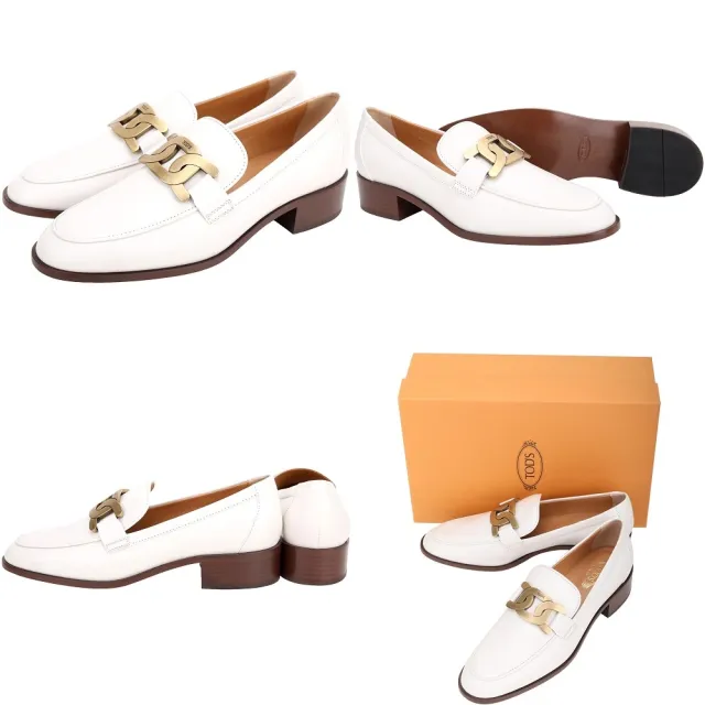 【TOD’S】TODS Kate 金屬釦飾木紋低跟小牛皮樂褔鞋-多色可選(真皮 女鞋 義大利精品)