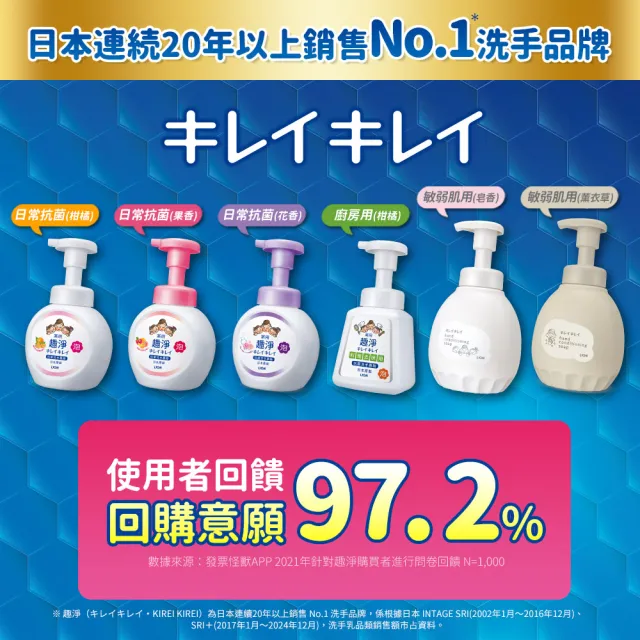 【LION 獅王】趣淨抗菌專用洗手慕斯補充瓶800mlx4入組(三款口味任選/柑橘/果香/花香)