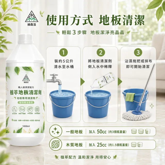 【綠森活】植萃職人-地板專用清潔劑2入(新配方/MIT台灣製造/天然植物精油/不粘膩)