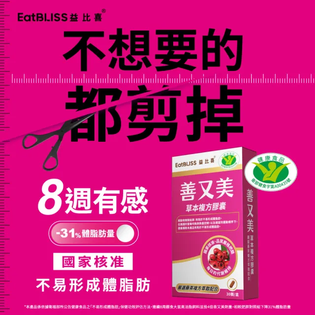 【EatBLISS 益比喜】健字號善又美草本複方膠囊(30粒/盒國家核准不易形成體脂肪)