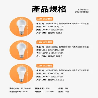 【DanceLight 舞光】新升級 10W LED燈泡 E27 全電壓(白光/自然光/黃光)