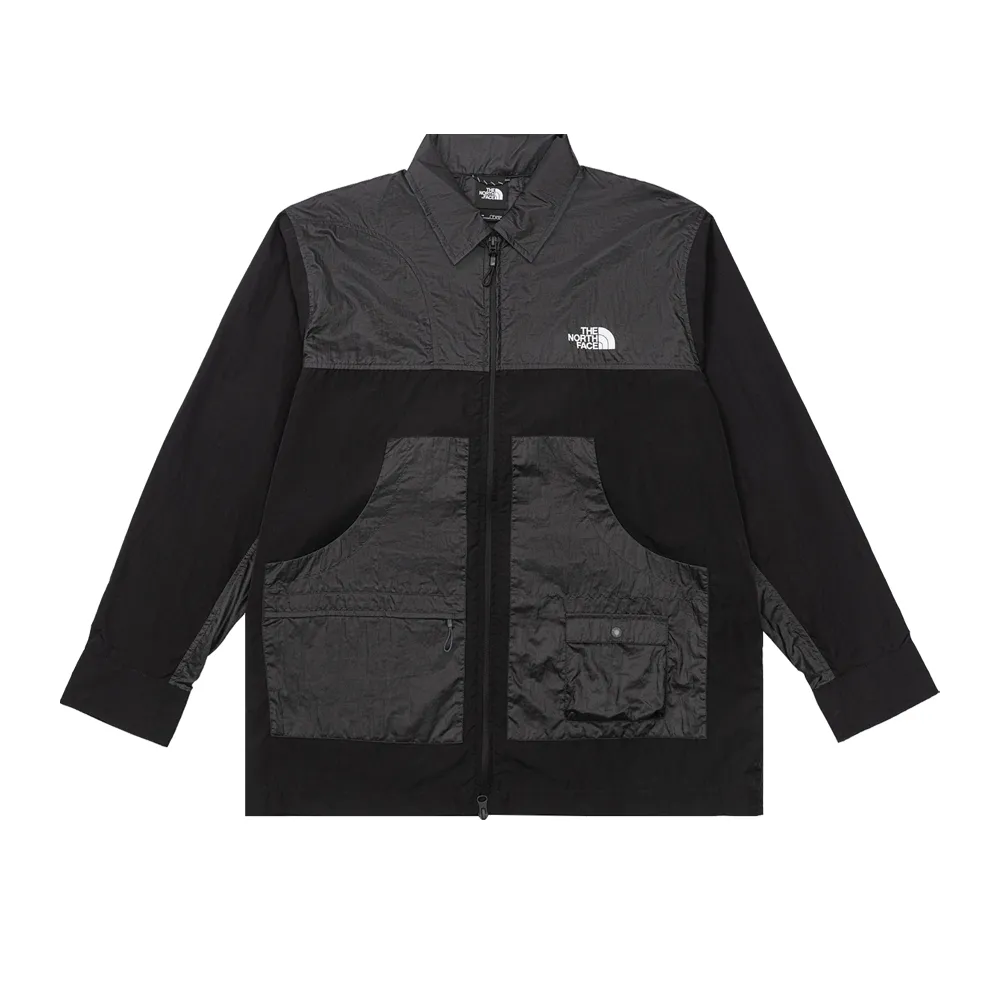 【The North Face】北面UE男款黑色UPF50防曬寬鬆長袖襯衫｜8HXHKT0