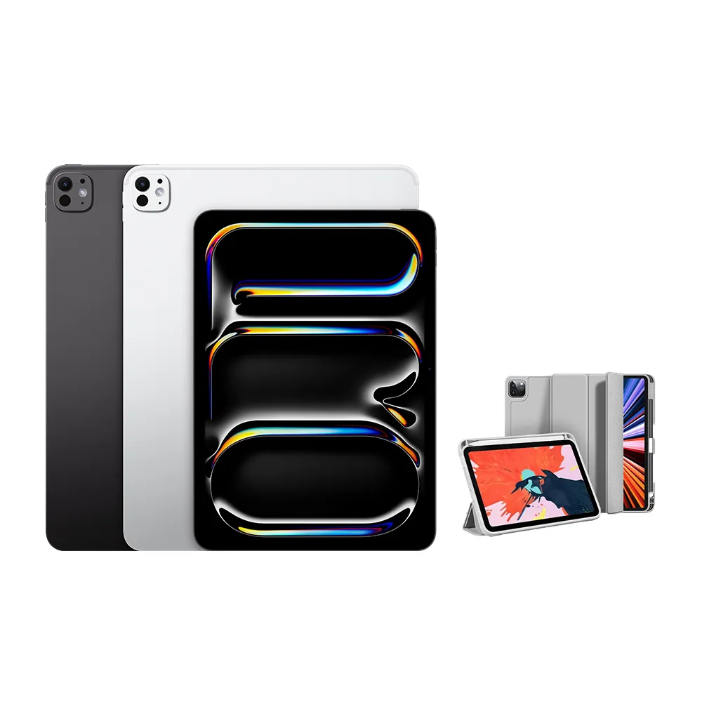 【Apple】S+級福利品 iPad Pro 11吋/M4晶片/WiFi/512G 平板電腦 台版官方整新機(三折筆槽殼+鋼化保貼組)