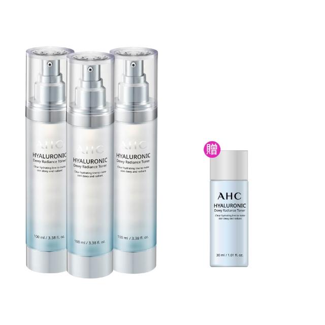 【AHC】超能玻尿酸肌亮保濕機能水100ml 3入組(保濕化妝水/維他命C/穀胱甘肽/濕敷神器)