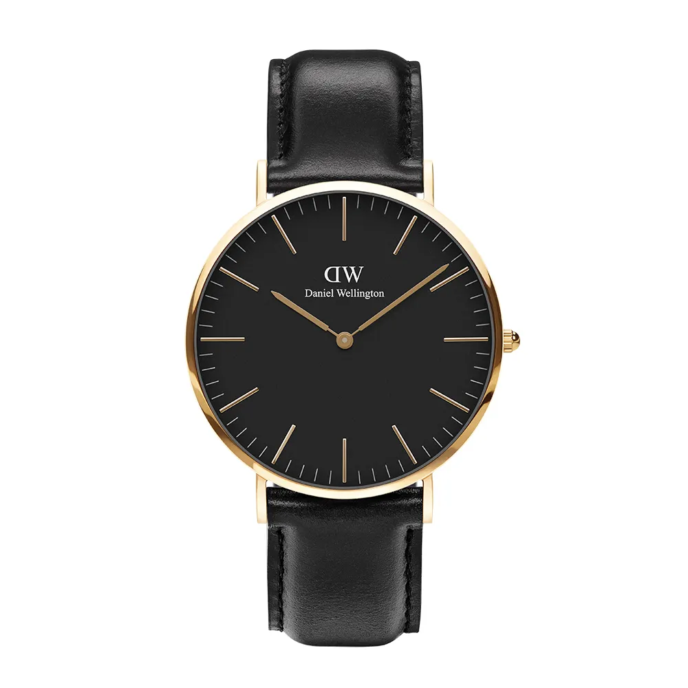 【Daniel Wellington】DW 手錶 Classic Sheffield 40mm爵士黑真皮皮革錶(DW00100127)