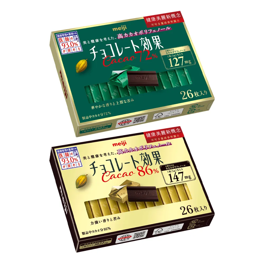 【Meiji 明治】巧克力效果CACAO黑巧克力 72%/86%(26枚盒裝)
