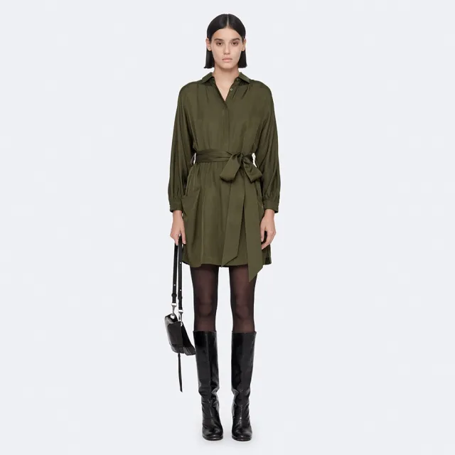 【ALLSAINTS】NOORA 絲質綁帶短洋裝 W230DF