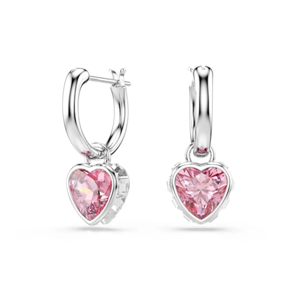 【SWAROVSKI 施華洛世奇】官方直營 Chroma 粉紅色愛心 水滴形耳環  粉愛 鍍白金色 | 5757814