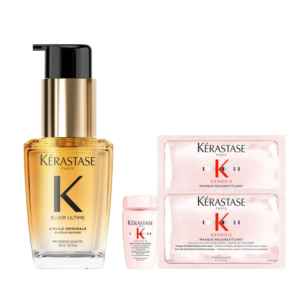 【KERASTASE 巴黎卡詩】金緻柔馭山茶花鎏光露30ml(奢光小金油/極致保濕/長效抗躁/護髮油/髮油)