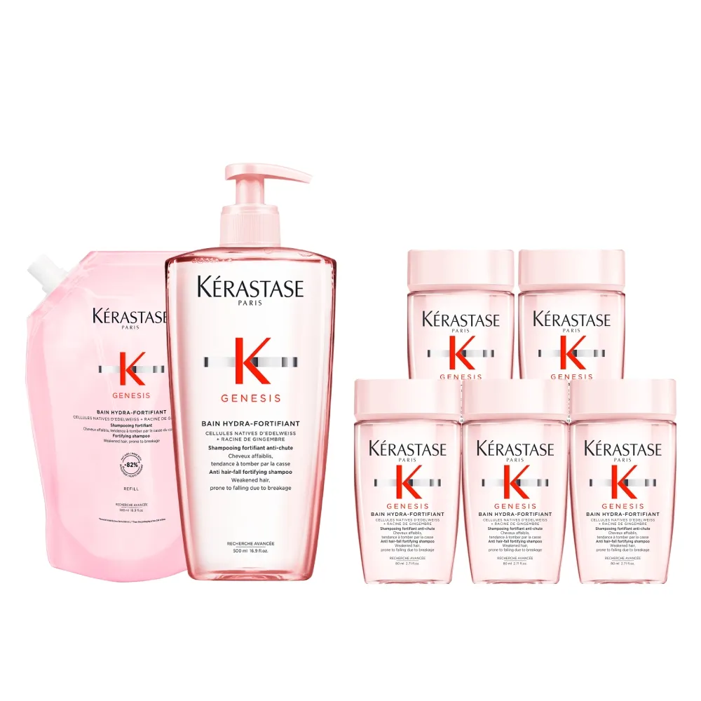 【KERASTASE 巴黎卡詩】粉漾芯生髮浴永續組(清爽型/一般型髮浴500ml+清爽型補充包500ml)