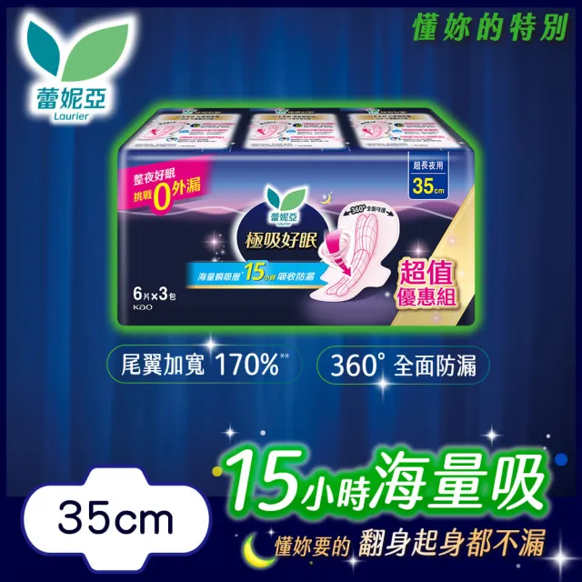【Laurier 蕾妮亞】極吸好眠夜用衛生棉量販包4入組(特長30cm/護邊超長35cm/超長35cm)