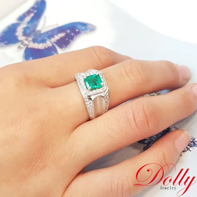 【DOLLY】買一送一 14K金 天然哥倫比亞祖母綠1克拉鑽石男戒-002 高級訂製珠寶 奢華質感 浪漫送禮