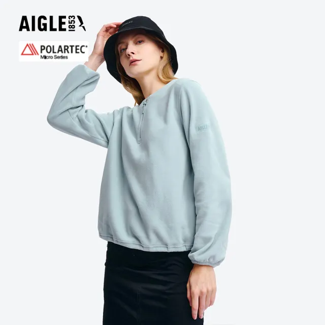 【AIGLE】女 POLARTEC 刷毛保暖罩衫｜AG-5A244A236 冰河藍 (女長袖上衣 POLO衫 罩衫 保暖上衣 刷毛衣)