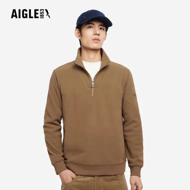 【AIGLE】男 刷毛保暖罩衫｜AG-5A134A176 深卡其(男長袖上衣 男T恤 保暖上衣 刷毛衣 刷毛T恤)