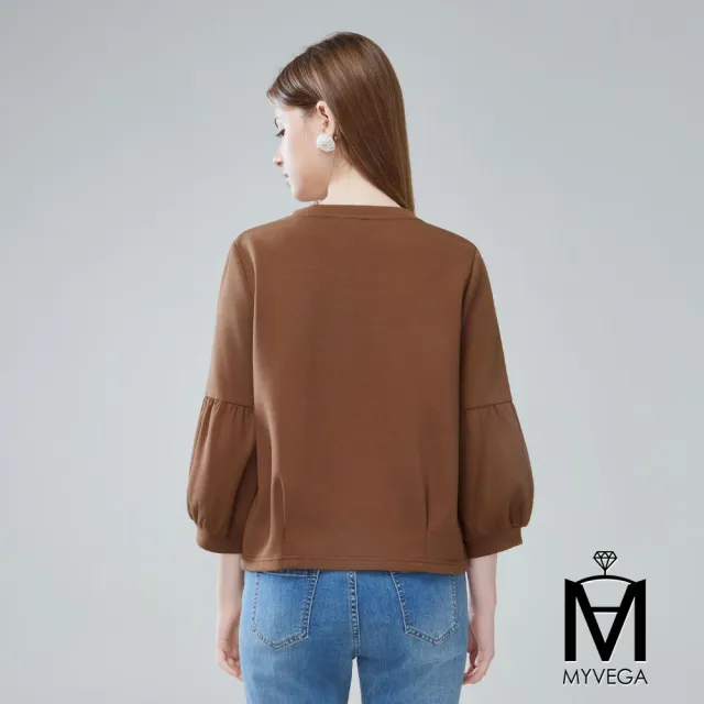 【MYVEGA 麥雪爾】MA玫瑰燙鑽刺繡燈籠澎澎袖上衣-共二色(日系/女上衣)