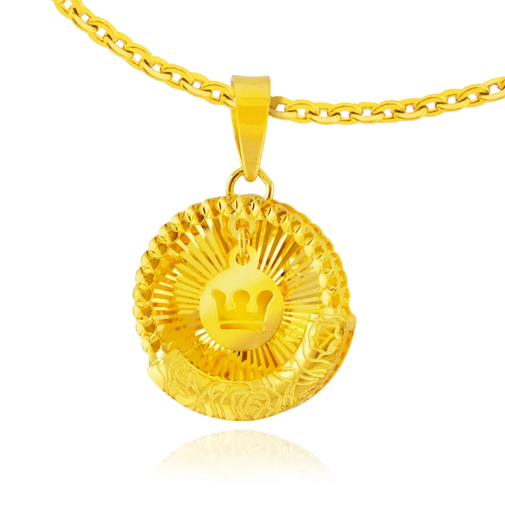 【金緻品】黃金墜子 金冠滿耀 0.6錢(5G工藝 純金墜飾 皇冠 金冠 垂墜 雙層 雕花 放射)