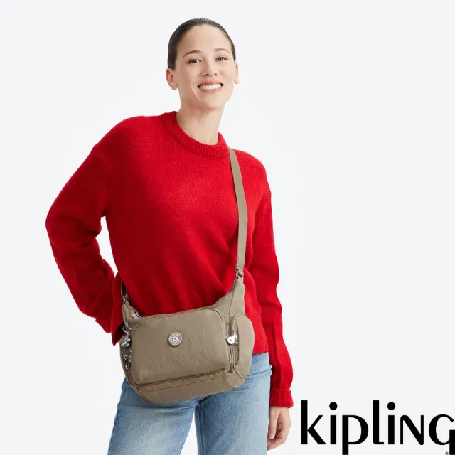 【KIPLING】『牛角包』（網路獨家款）淺棕紋理輕巧多袋實用側背包-GABB S 女包