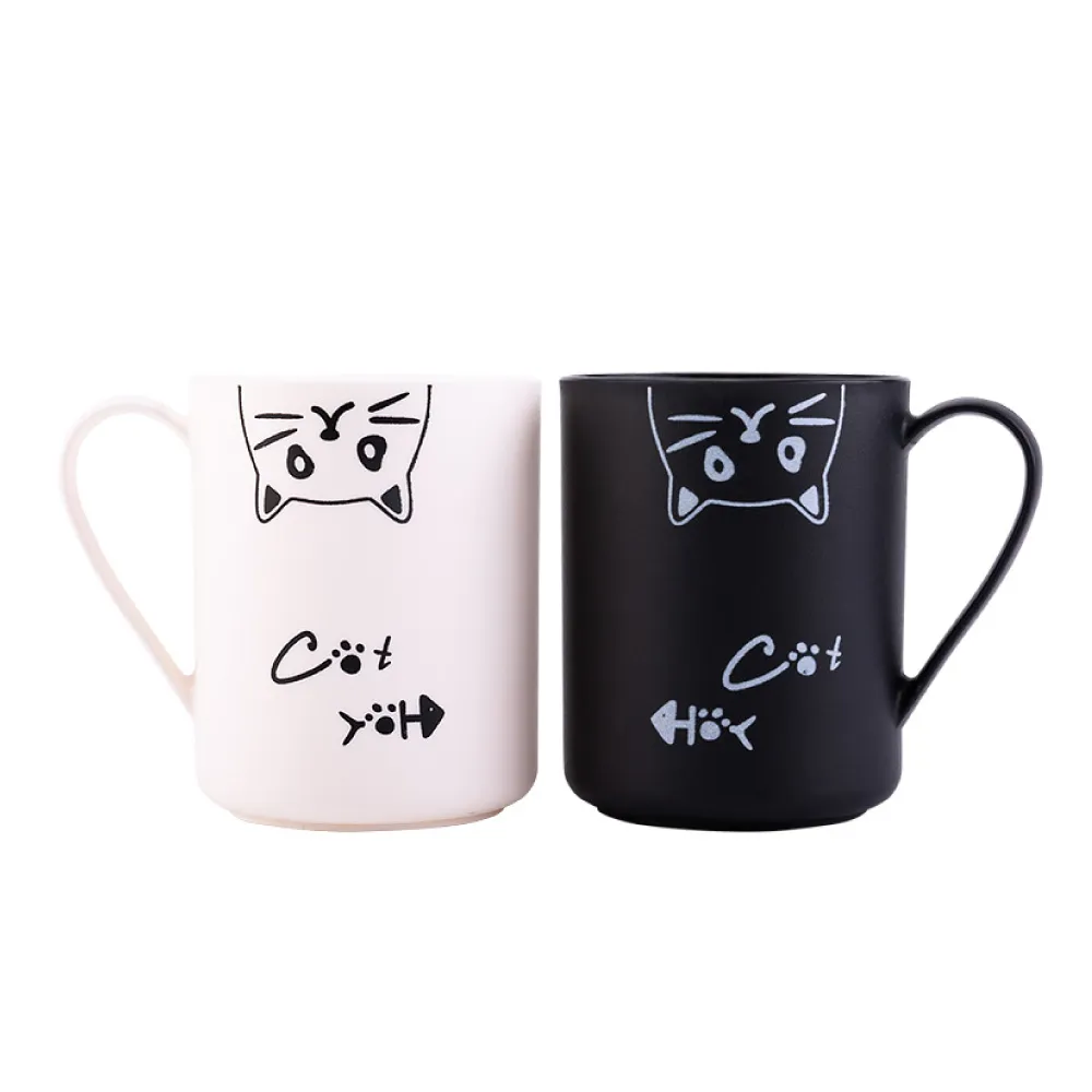 【貓奴必備】黑白貓咪創意漱口杯2件組(磨砂 對杯 水杯 茶杯 馬克杯 洗漱杯 刷牙杯 情侶杯)