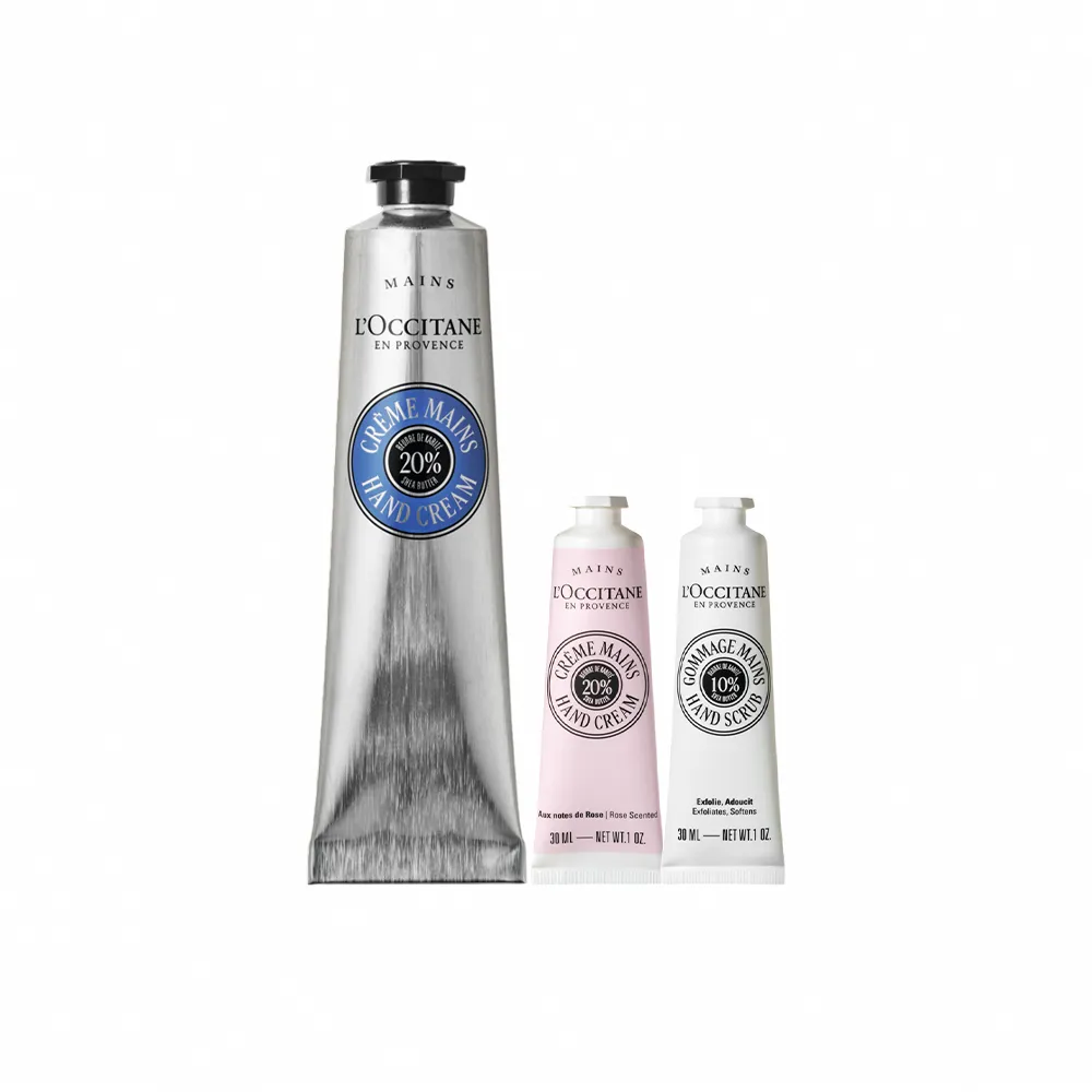 【L’Occitane 歐舒丹】官方直營 乳油木柔嫩美手組(護手霜75ml+護手霜30ml+去角質美手霜30ml)