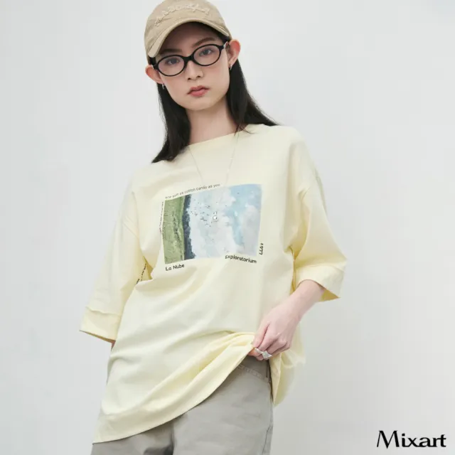 【Mixart】寬版  T恤  視覺敘事 秋意風景印花寬版T恤(共三色)