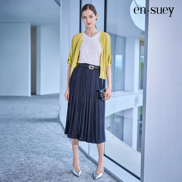 【en-suey 銀穗】EU法式慵懶嵌蔥開襟拋袖線衫外套-女
