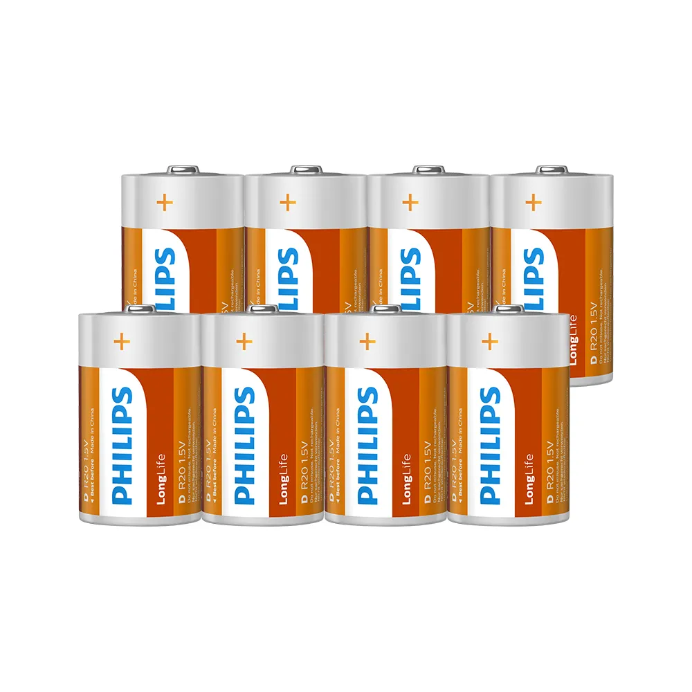 【Philips 飛利浦】碳鋅1號電池 共8顆(2入*4)