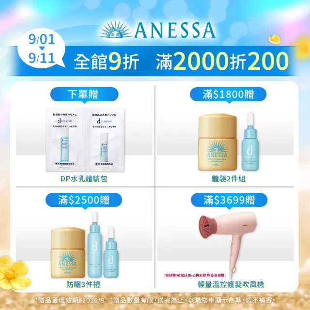 【ANESSA 安耐曬】敏感肌防曬露重量組60mLx3(免卸妝/SPF50+/無酒精/無色素/無香料/超耐曬)