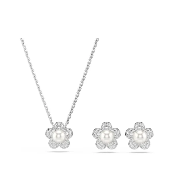 【SWAROVSKI 施華洛世奇】官方直營 Ariana Grande x Swarovski 花朵水晶珍珠套裝 鍍白金色 |5749180