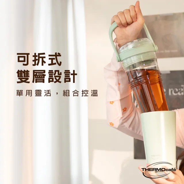 【THERMOcafe 凱菲】買1送1_雙層真空保溫陶瓷塗層快拆隨手瓶620ml(TCDB-700S)