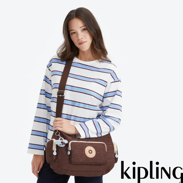 【KIPLING】『牛角包』活力棕輕巧大容量斜背包-GABBINA ENERGY 女包