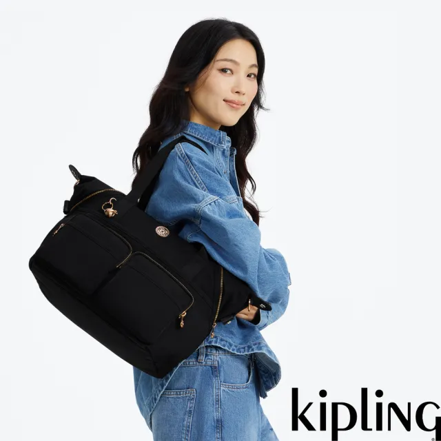 【KIPLING】墨黑金拉桿旅行袋-NEW ART DUO POCKET 女包