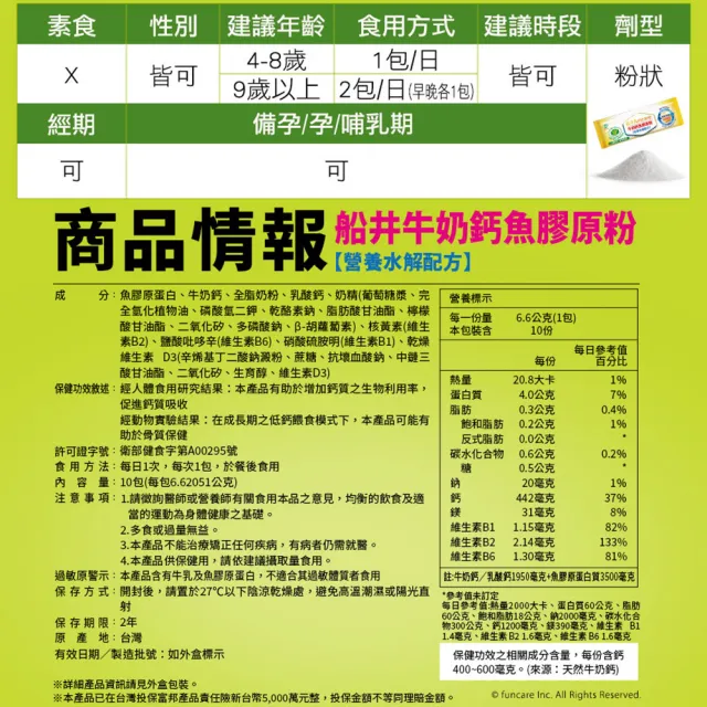 【funcare 船井生醫】成長關健牛奶鈣魚膠原粉30包 分次配