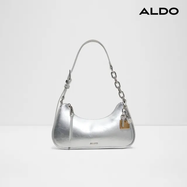 【ALDO】VERONICCA-流光銀澤拼接扣帶肩背包(銀色)