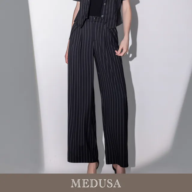 【MEDUSA 曼度莎】現貨-巴黎午茶 法式嫘縈直紋西裝長寬褲（M-XL）｜西裝褲穿搭 法式穿搭