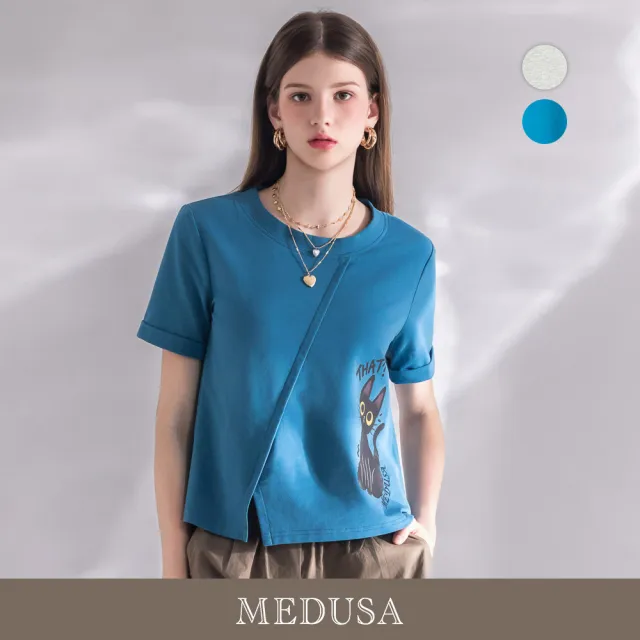 【MEDUSA 曼度莎】現貨-MEDUSA 貓咪切接休閒T恤 - 2色（M-XL）｜女短T恤 休閒穿搭 女上衣