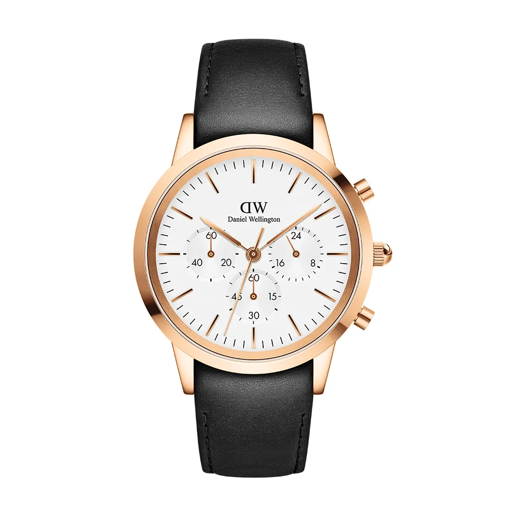 【Daniel Wellington】DW 手錶 Iconic Chronograph 42mm冰川白三眼皮革錶白錶盤(DW00100646)