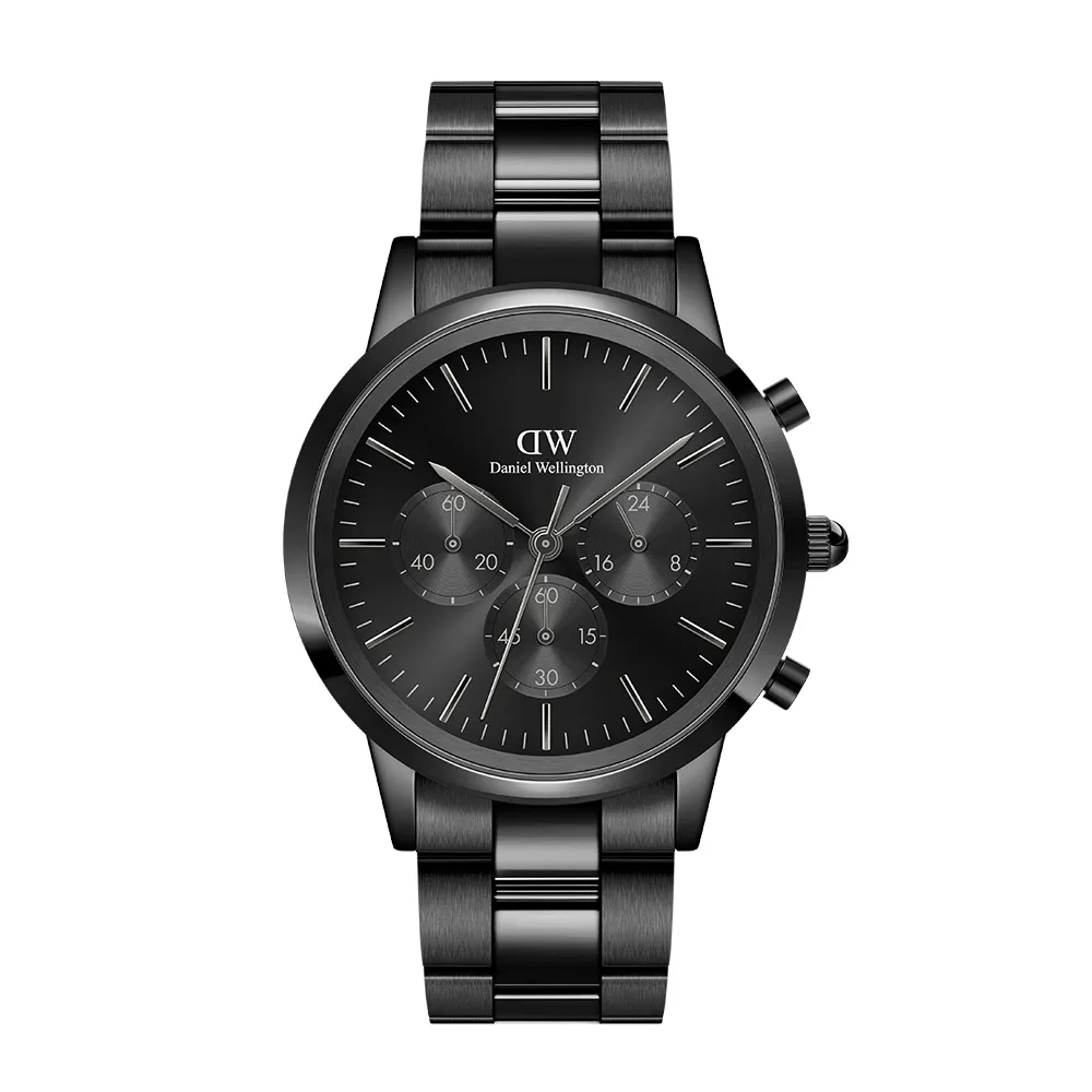 【Daniel Wellington】DW 手錶 Iconic Chronograph 42ｍｍ曜夜黑三眼精鋼錶黑錶盤(DW00100642)