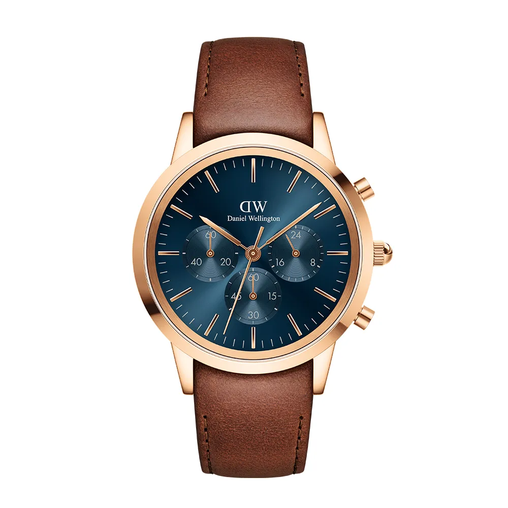 【Daniel Wellington】DW 手錶 Iconic Chronograph 42mm極地藍三眼皮革錶藍錶盤(DW00100639)