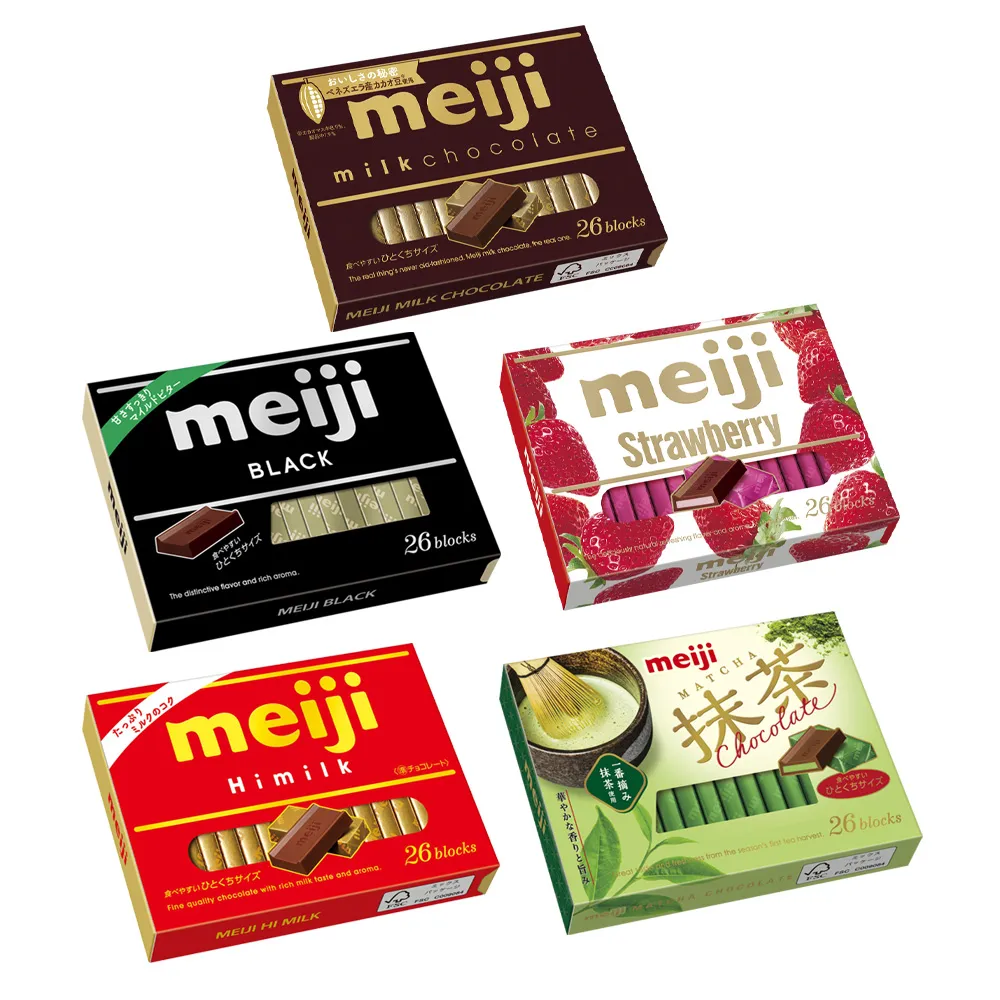 【Meiji 明治】牛奶巧克力/黑可可製品/草莓夾餡可可製品/Himilk牛奶可可/抹茶可可(26枚盒裝)