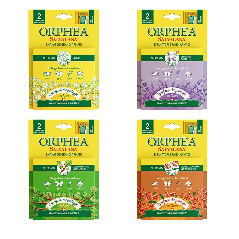 【義大利ORPHEA歐菲雅】掛耳式衣物保護吊片 2入/盒(經典花香/薰衣草/原木/佛手柑)