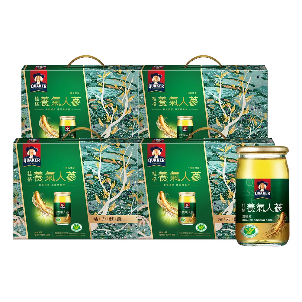 【QUAKER 桂格】養氣人蔘禮盒60mlx8入x4盒(共32入 送禮推薦)