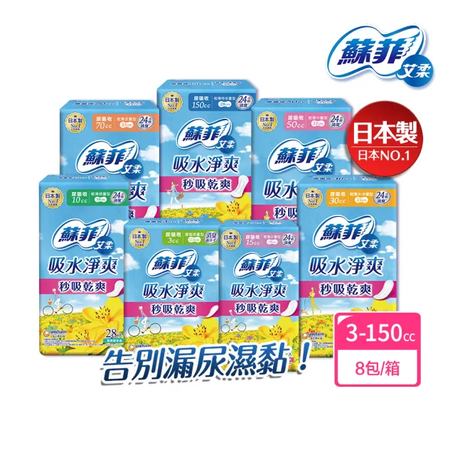 【蘇菲艾柔】吸水淨爽漏尿專用護墊 8包/箱(3cc/10cc/15cc/30cc/50cc/70cc/150cc)