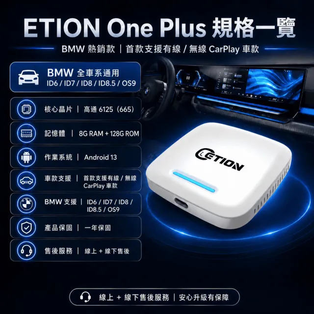 【ETION】ONE Plus BMW & Mini無線carplay車系專用安卓機 高通8+128 CarPlay Ai Box 多媒體影音盒 車機