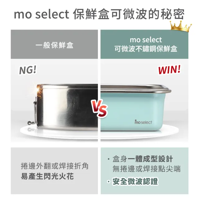 【mo select】可微波密封不鏽鋼保鮮盒5件組(mo選/便當盒/保鮮收納/食物儲存盒)