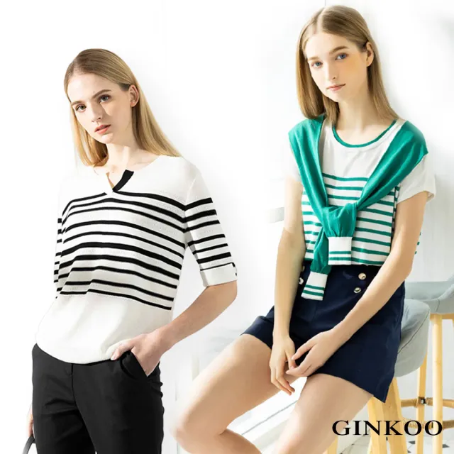 【GINKOO 俊克】條紋針織上衣 (女裝) 多款可選
