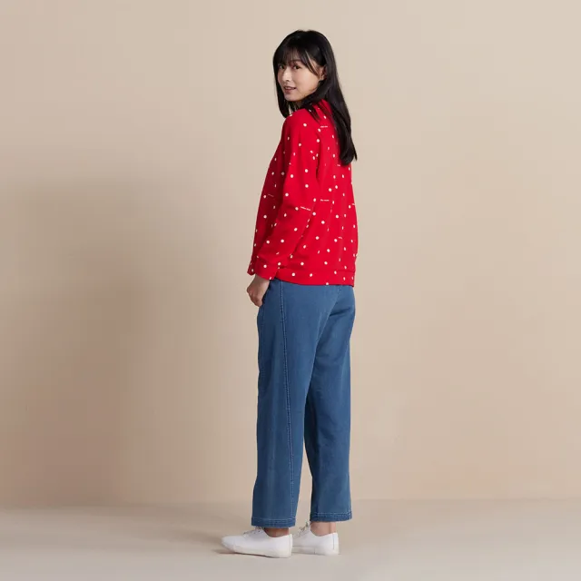 【YVONNE 以旺傢飾】刷毛波點印花半開襟長袖上衣-紅