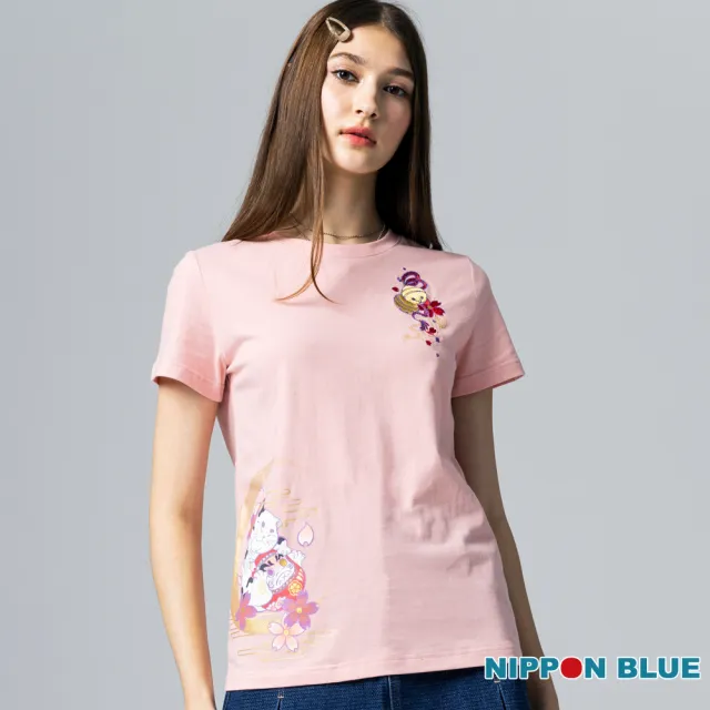 【BLUE WAY】女裝 網路獨家達摩貓吉開運 短袖 上衣-日本藍