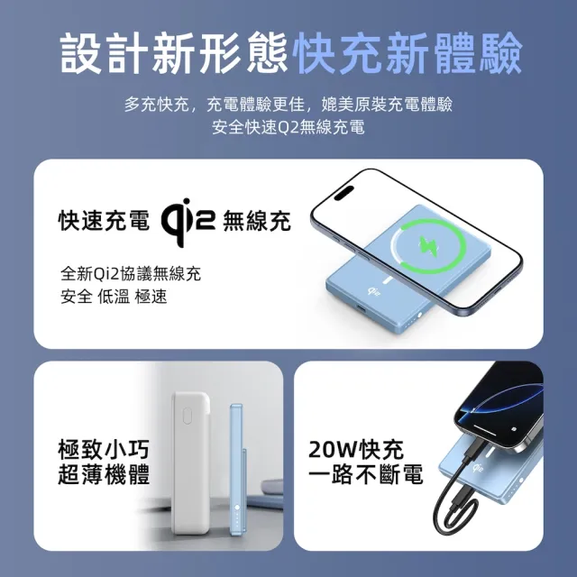 【Philips 飛利浦】2入組-DLP2560Q Qi2 5000mAh 立架式磁吸無線快充行動電源(MagSafe/18Wh_具Wh標示)